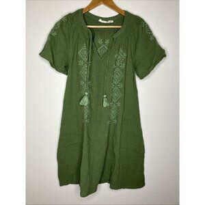 Women’s Cotton Gauze Dress Tassels Green Boho Women's XS